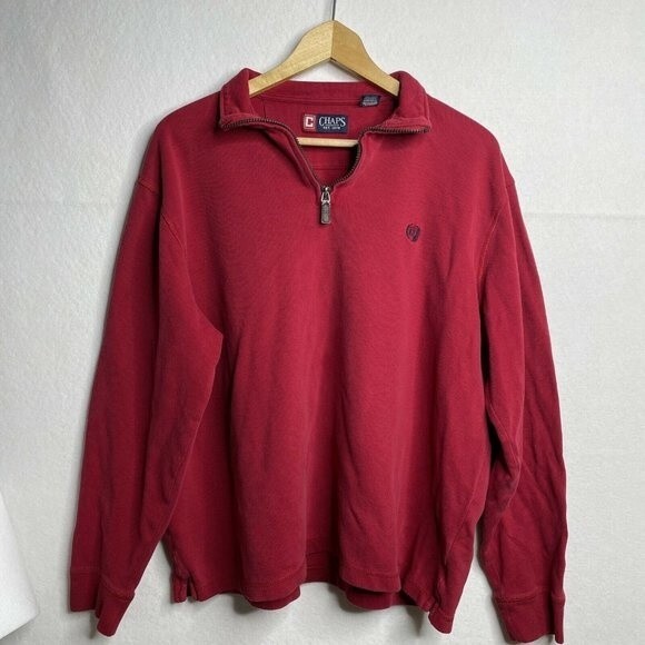 Chaps Men 1/4 Zip Red Pullover Ribbed Sweater Long Sleeve Casual Shirt XL - Picture 3 of 12